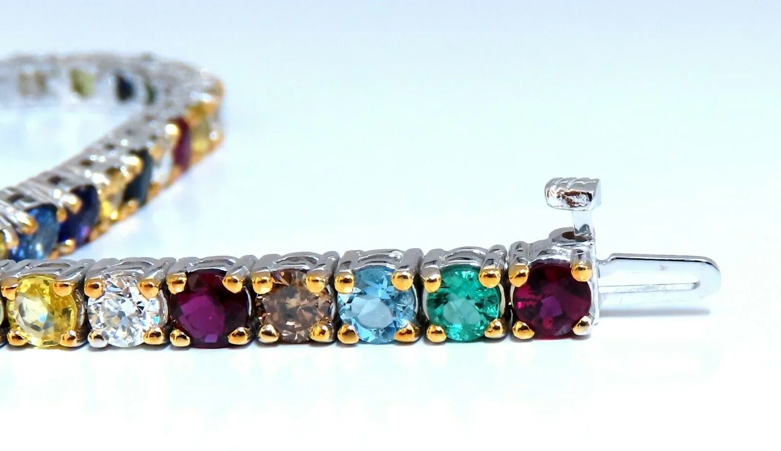 8.70ct natural ruby emerald sapphires diamond tennis bracelet 14kt gem line