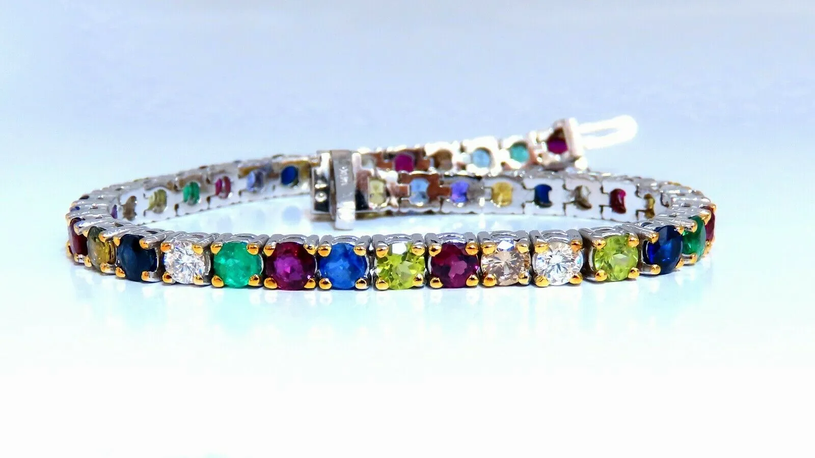 8.70ct natural ruby emerald sapphires diamond tennis bracelet 14kt gem line