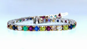 8.70ct natural ruby emerald sapphires diamond tennis bracelet 14kt gem line