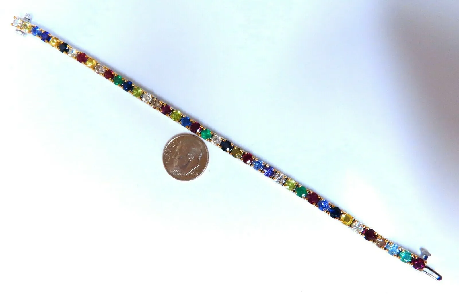 8.70ct natural ruby emerald sapphires diamond tennis bracelet 14kt gem line