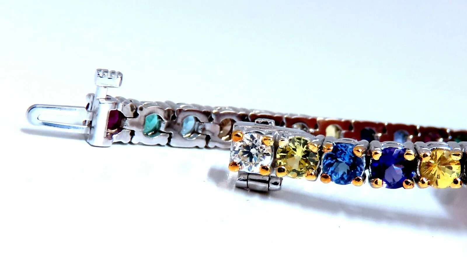 8.70ct natural ruby emerald sapphires diamond tennis bracelet 14kt gem line