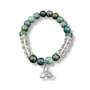 8mm Bracelet Moss Agate Quartz Cystal Triquetra
