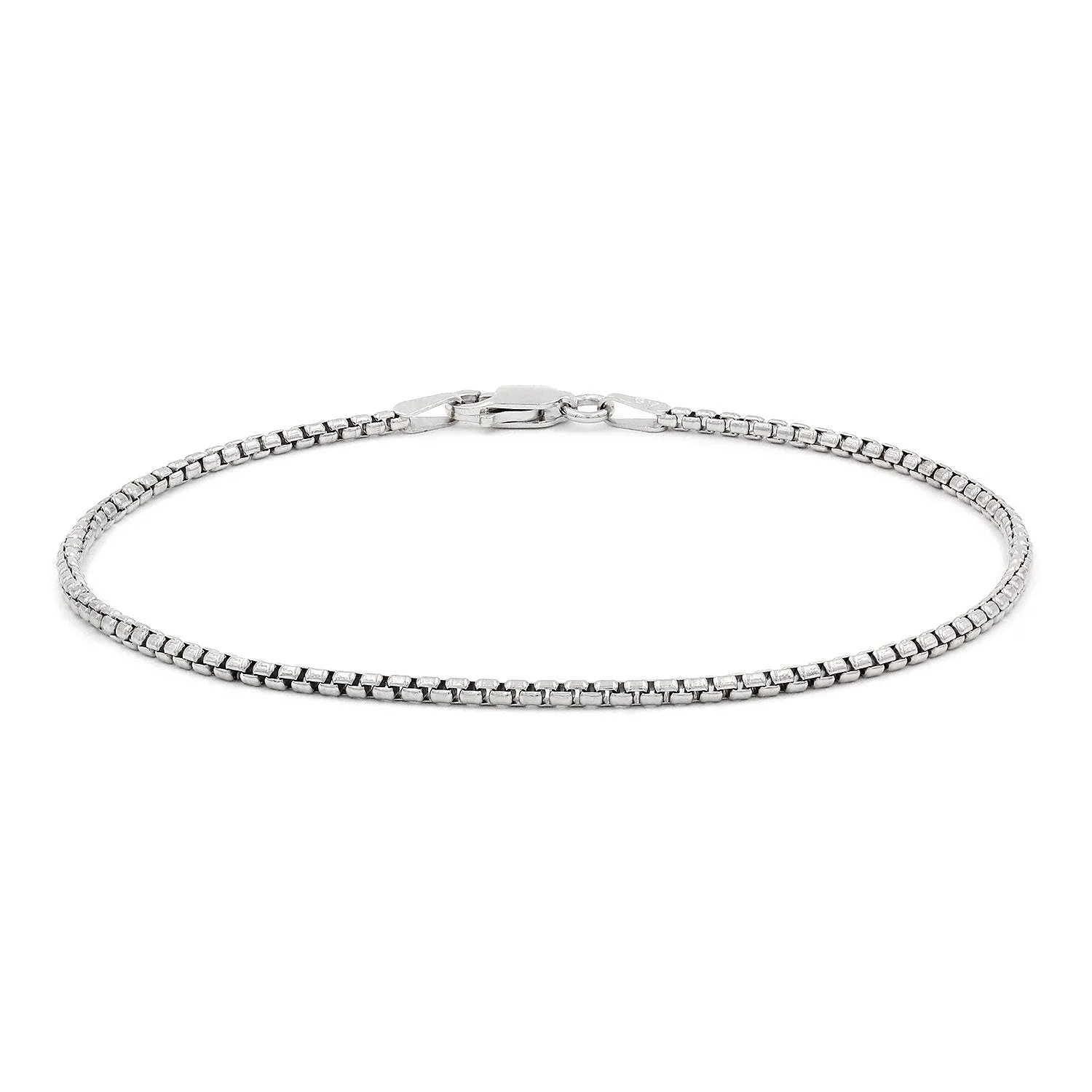 925 Sterling Silver 1.5mm Round Box Rhodium Bracelet