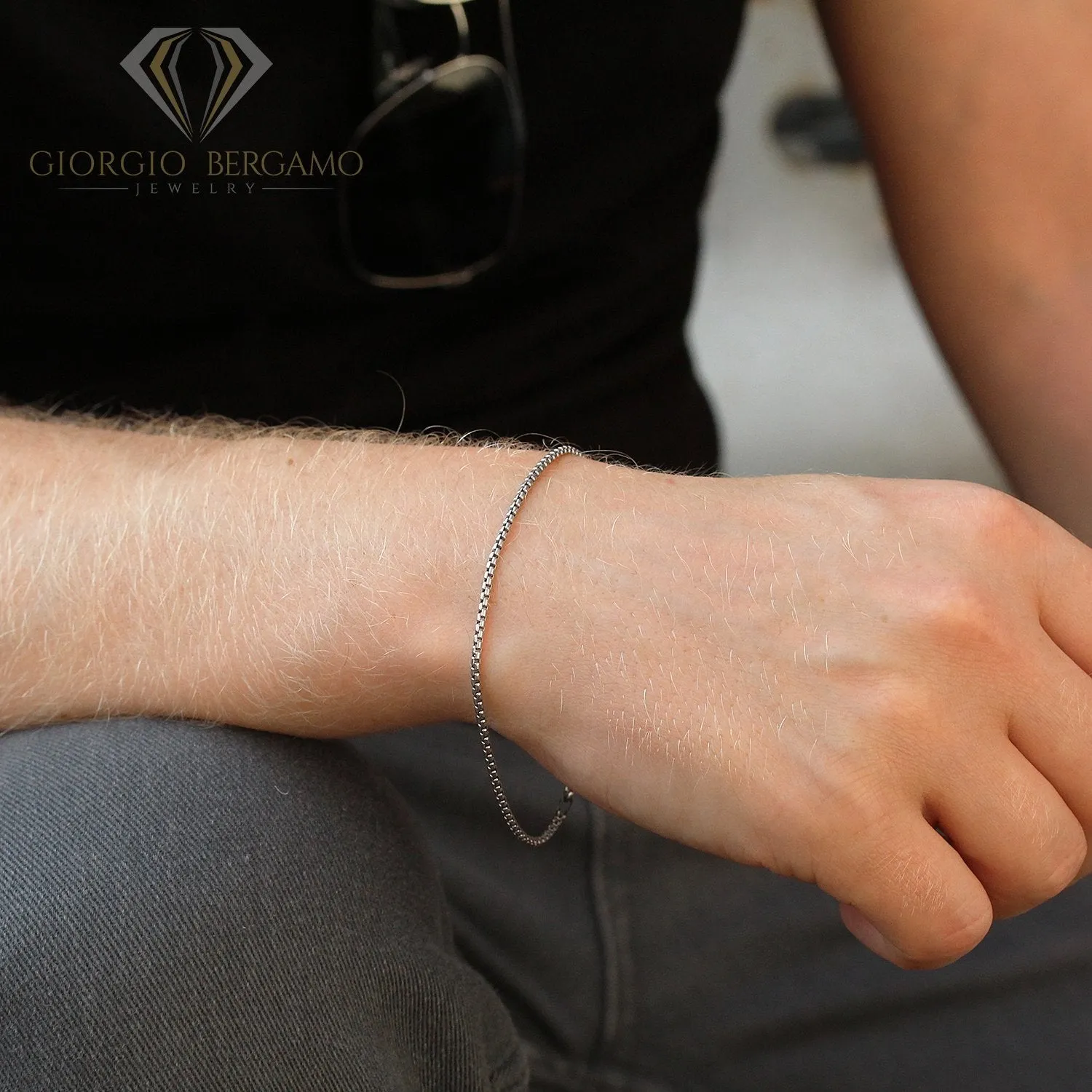 925 Sterling Silver 1.5mm Round Box Rhodium Bracelet