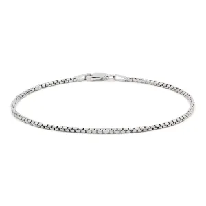 925 Sterling Silver 1.5mm Round Box Rhodium Bracelet