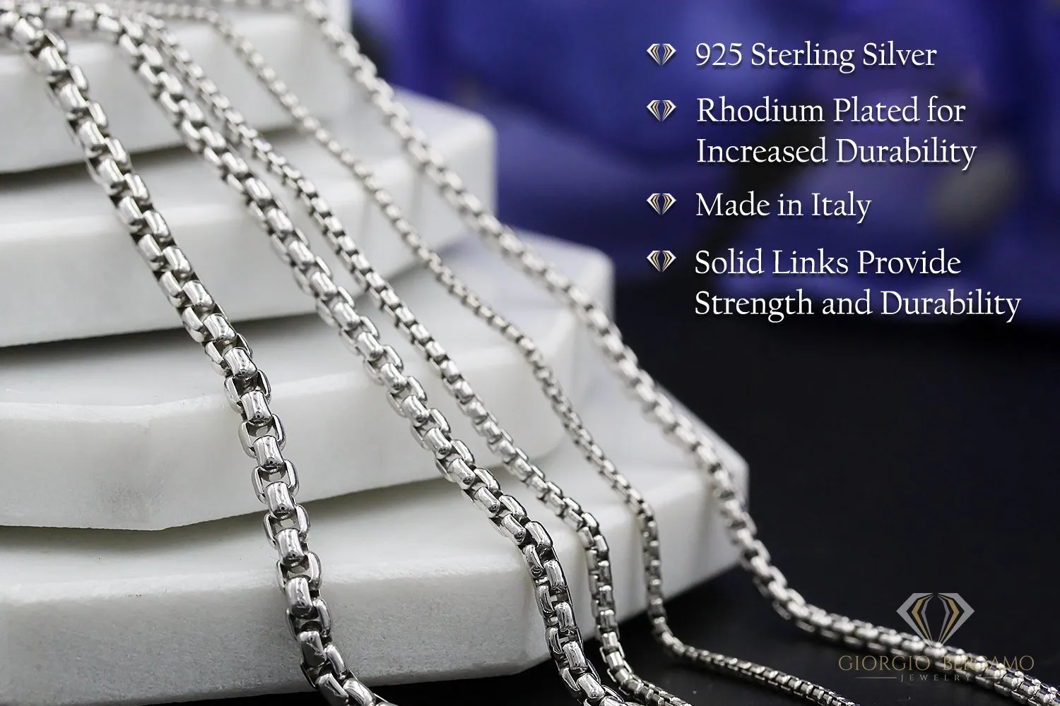 925 Sterling Silver 1.5mm Round Box Rhodium Bracelet