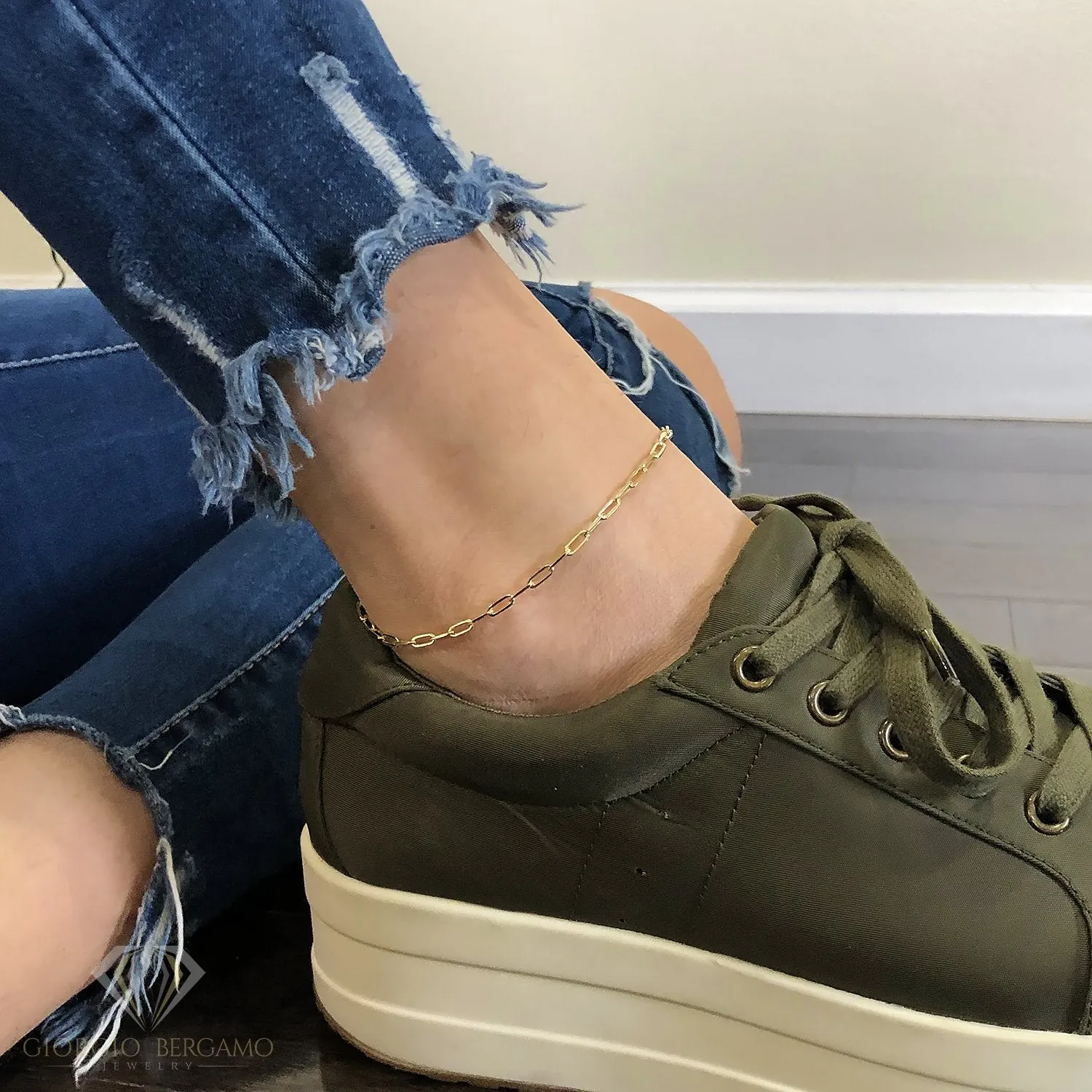925 Sterling Silver 2.5mm Paper Clip Yellow Gold Plated Bracelet/Anklet