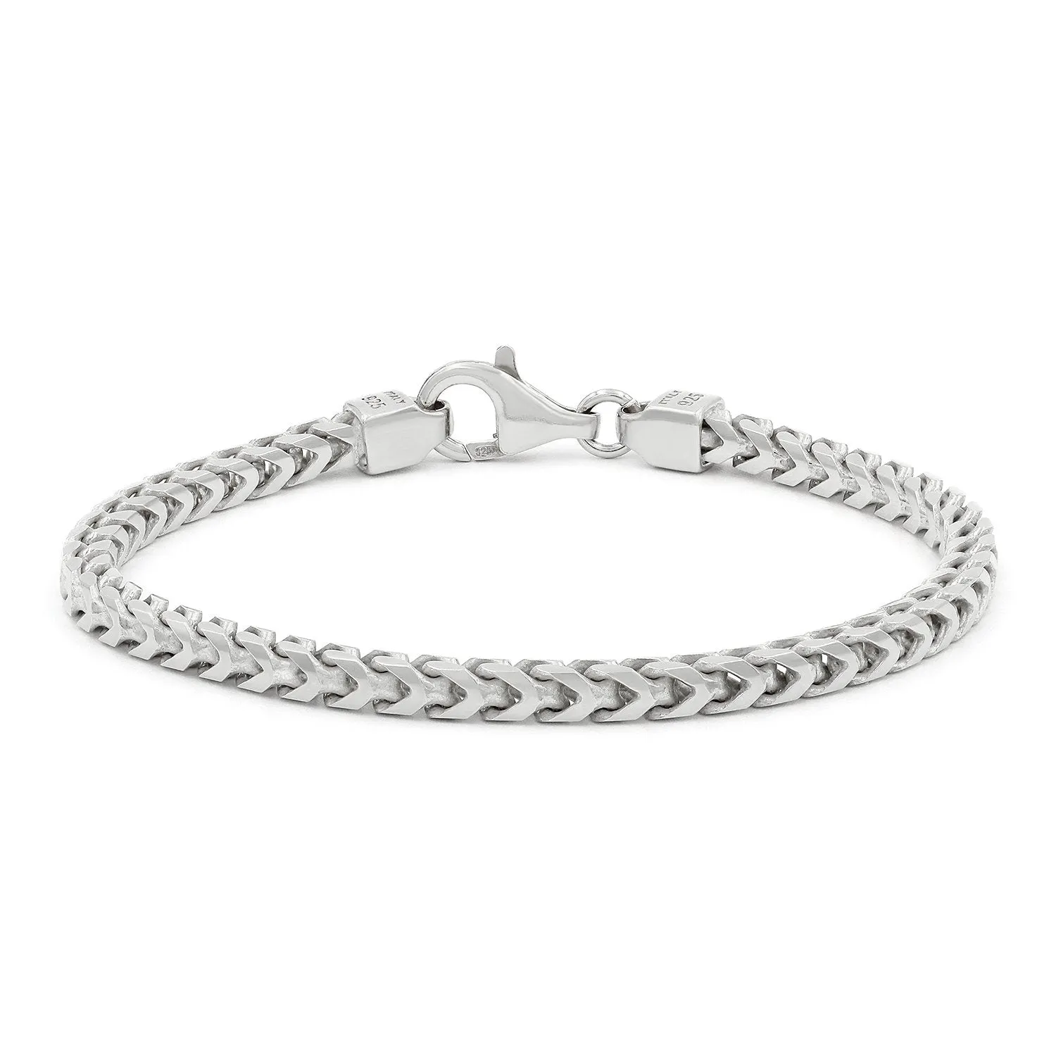 925 Sterling Silver 4mm Solid Franco Rhodium Bracelet