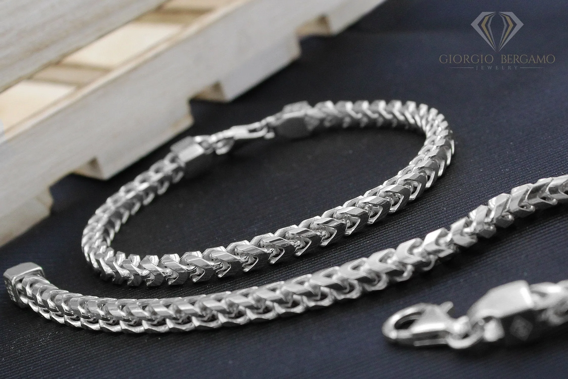 925 Sterling Silver 5mm Solid Franco Rhodium Bracelet