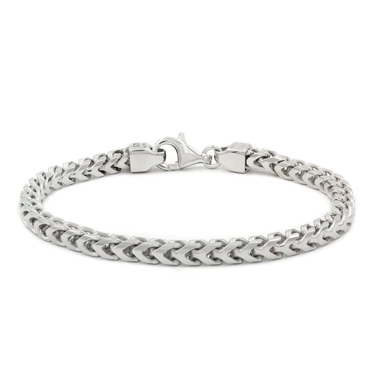 925 Sterling Silver 5mm Solid Franco Rhodium Bracelet