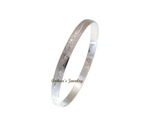 925 STERLING SILVER HAWAIIAN PLUMERIA SCROLL SMOOTH EDGE 6MM BANGLE BRACELET