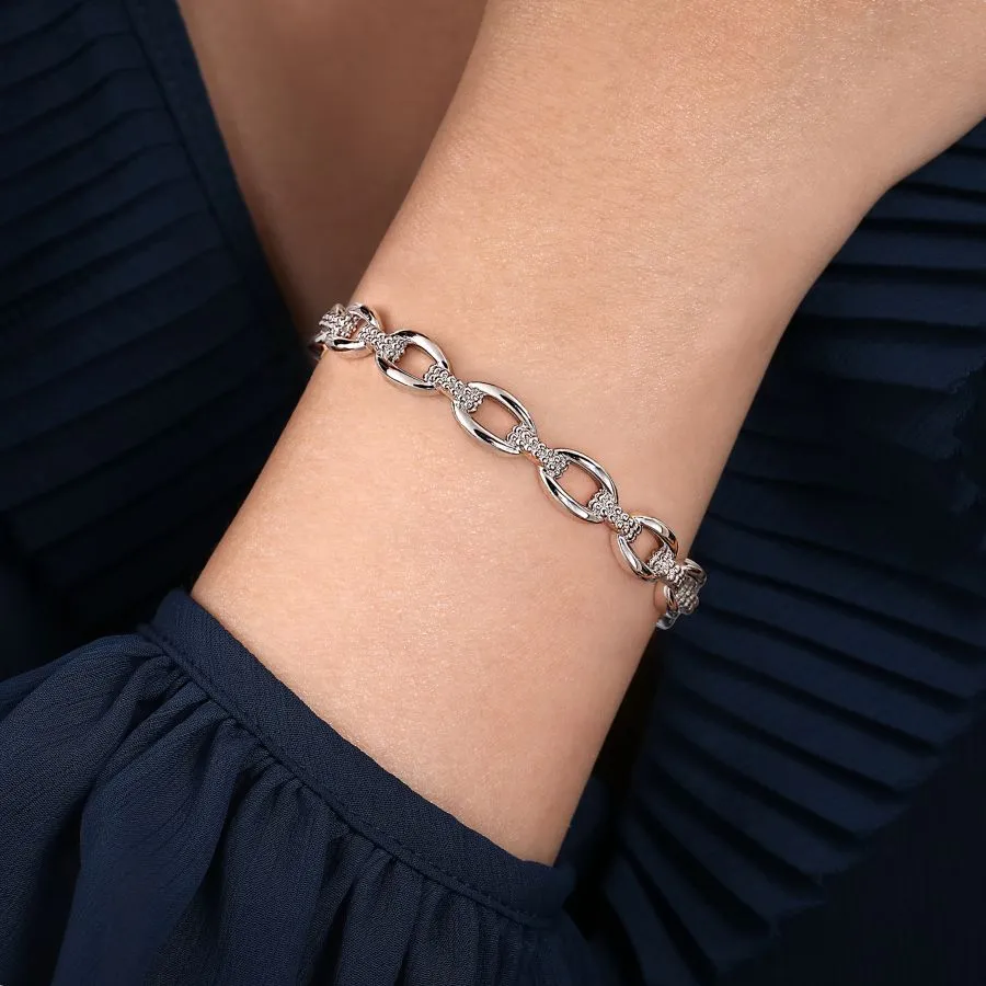 925 Sterling Silver Oval Link Cuff Bangle