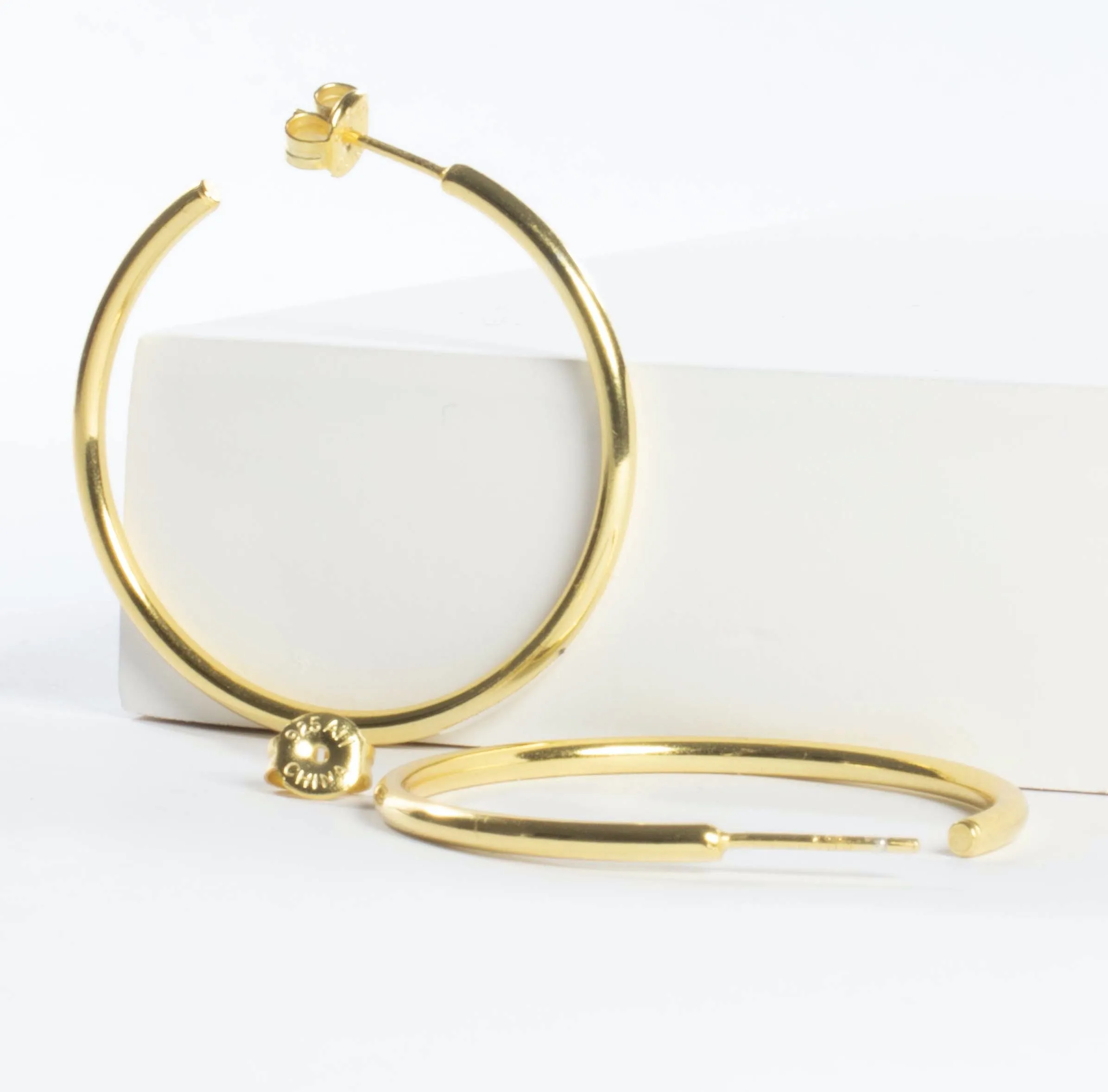 925 sterling Silver Tube Hoops 34 mm - Gold