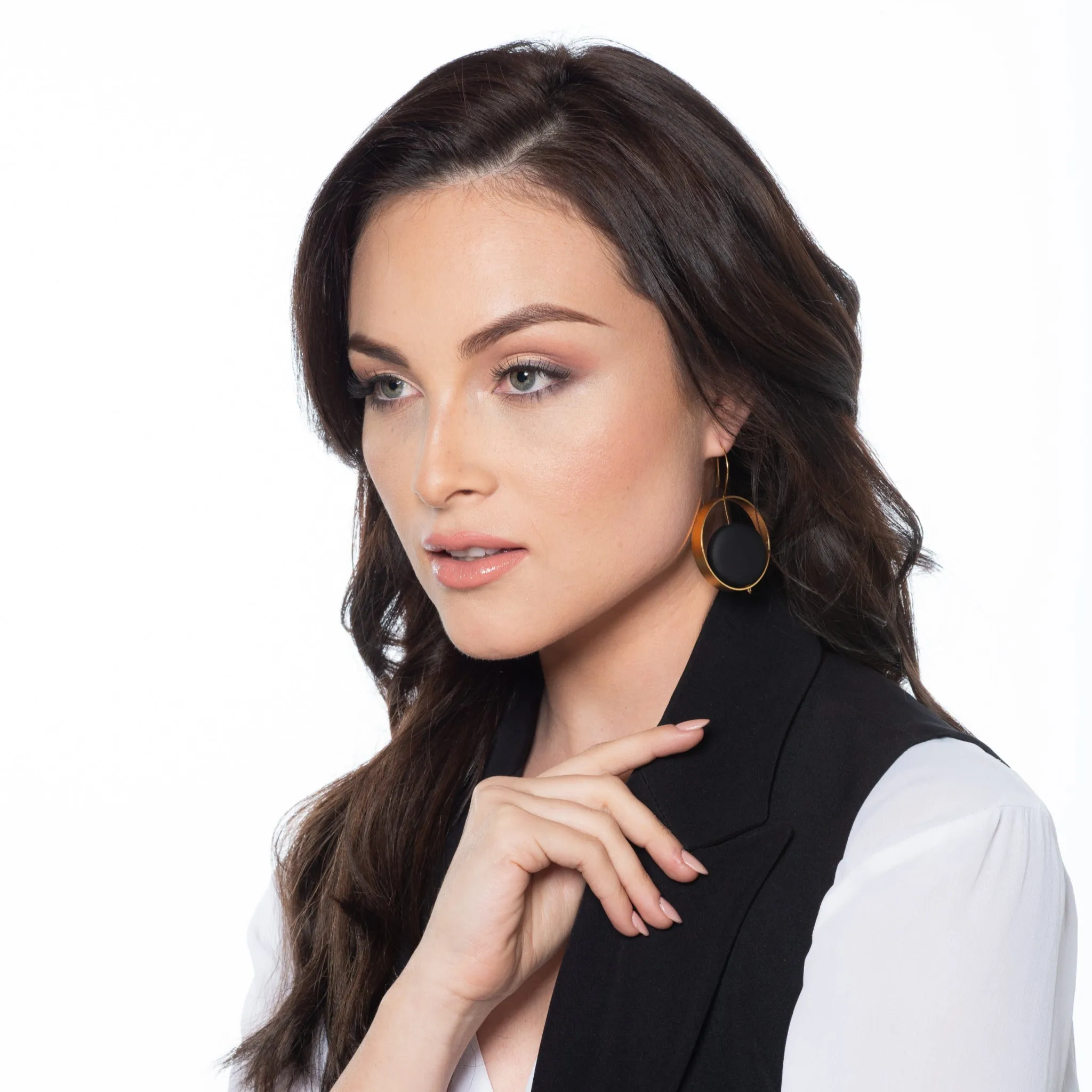 Abigail 24K Gold & Black Disk Earrings