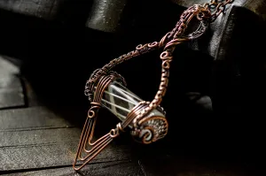 Abstract Copper Wire Wrapped Pendant with Transparent White Striped Pattern Rod