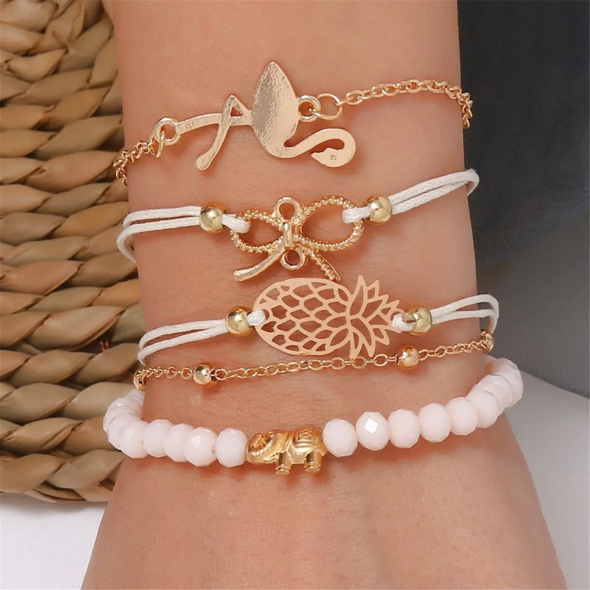 Acrylic & Polyster 18K Gold-Plated Beach Bracelet Set