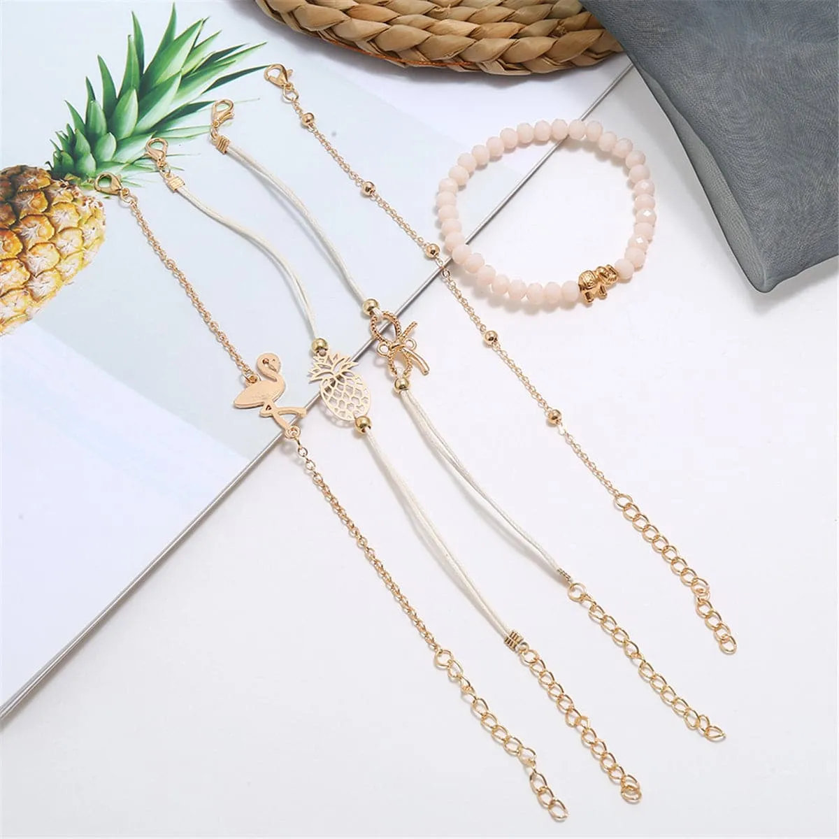Acrylic & Polyster 18K Gold-Plated Beach Bracelet Set