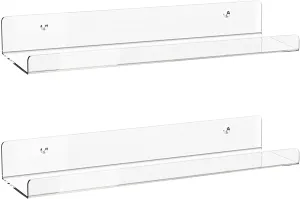 Acrylic Floating Shelves, 1 Pack of two 36 inches Invisible Acrylic Floating Wall Ledge Shelf, Wall Mounted Nursery Kids Bookshelf, Spice Rack, Bathroom Storage Shelves for Cosmetics, Photos, Books, Spice