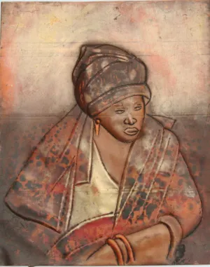 African Copper Relief Art Serene Lady  7.5"H X 6"W Vintage Handcrafted in the Congo