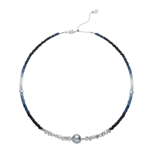 Akoya Baroque Keshi 18K Gold Black Diamond Sapphire Ombre Necklace