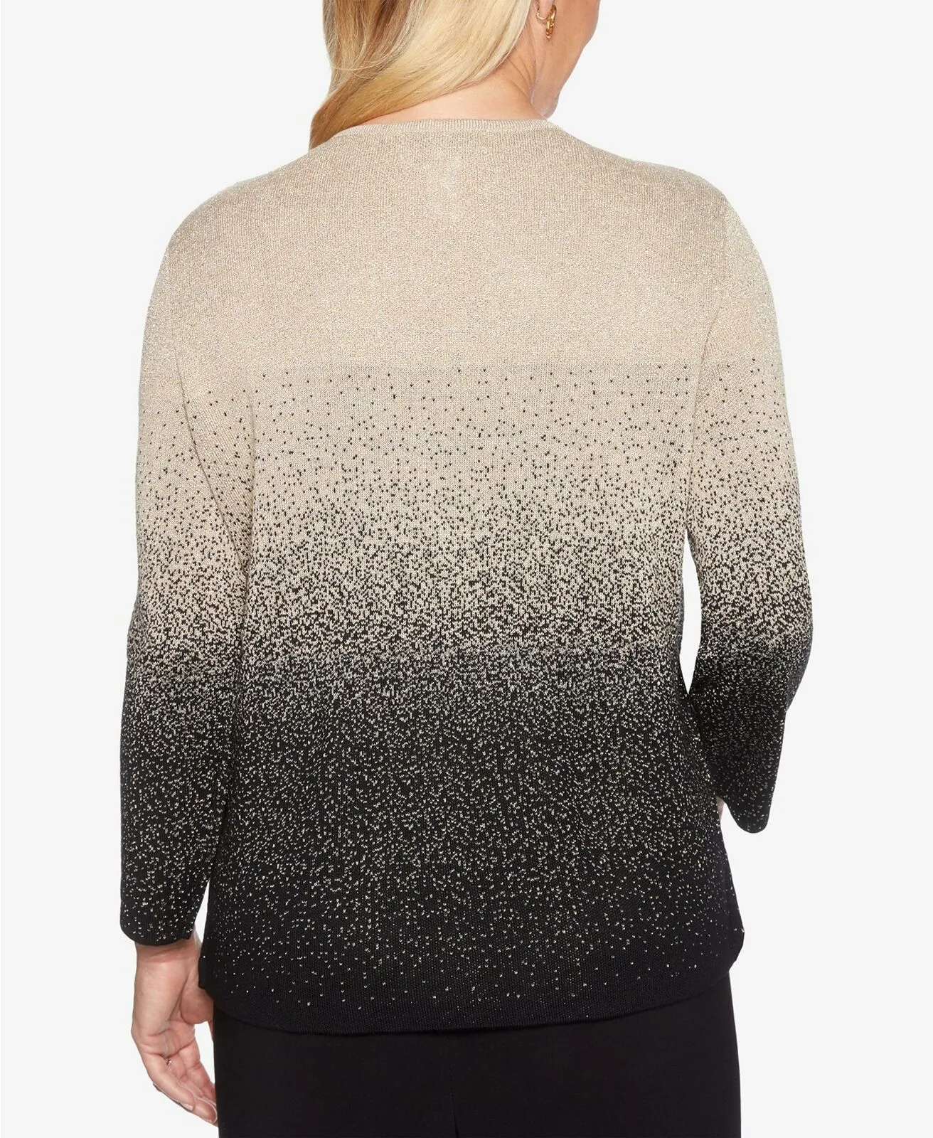 Alfred Dunner Shining Moments Ombre Metallic Layered Cardigan Top Gold Small
