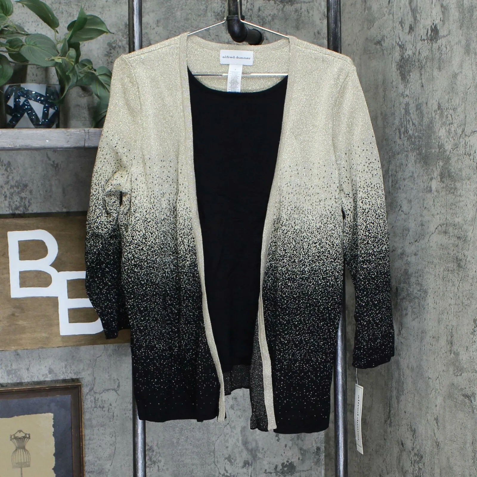 Alfred Dunner Shining Moments Ombre Metallic Layered Cardigan Top Gold Small