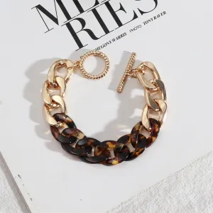 Amber Resin & 18K Gold-Plated Curb Chain Toggle Bracelet