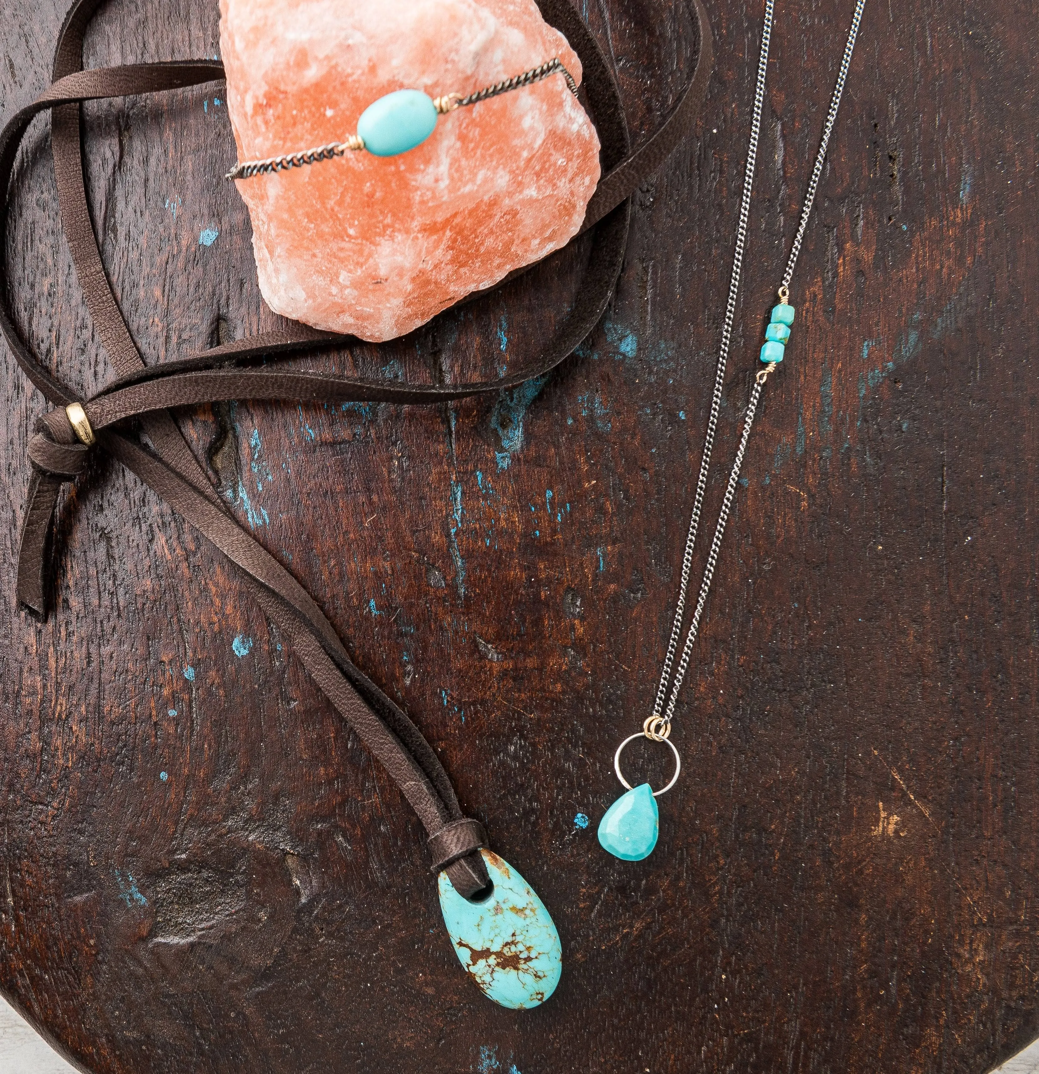 American Turquoise, Sterling Silver Chain Nugget Bracelet