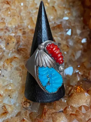 Antique Turquoise & Coral Ring
