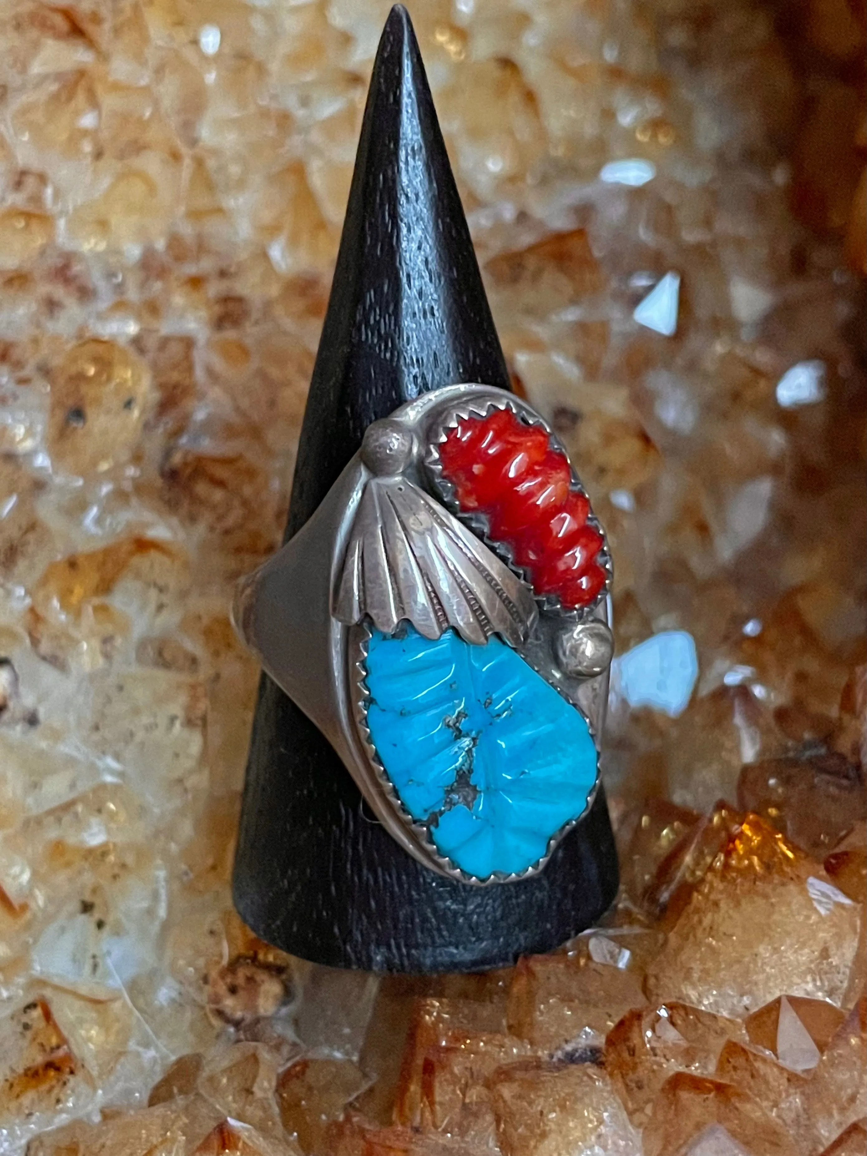 Antique Turquoise & Coral Ring