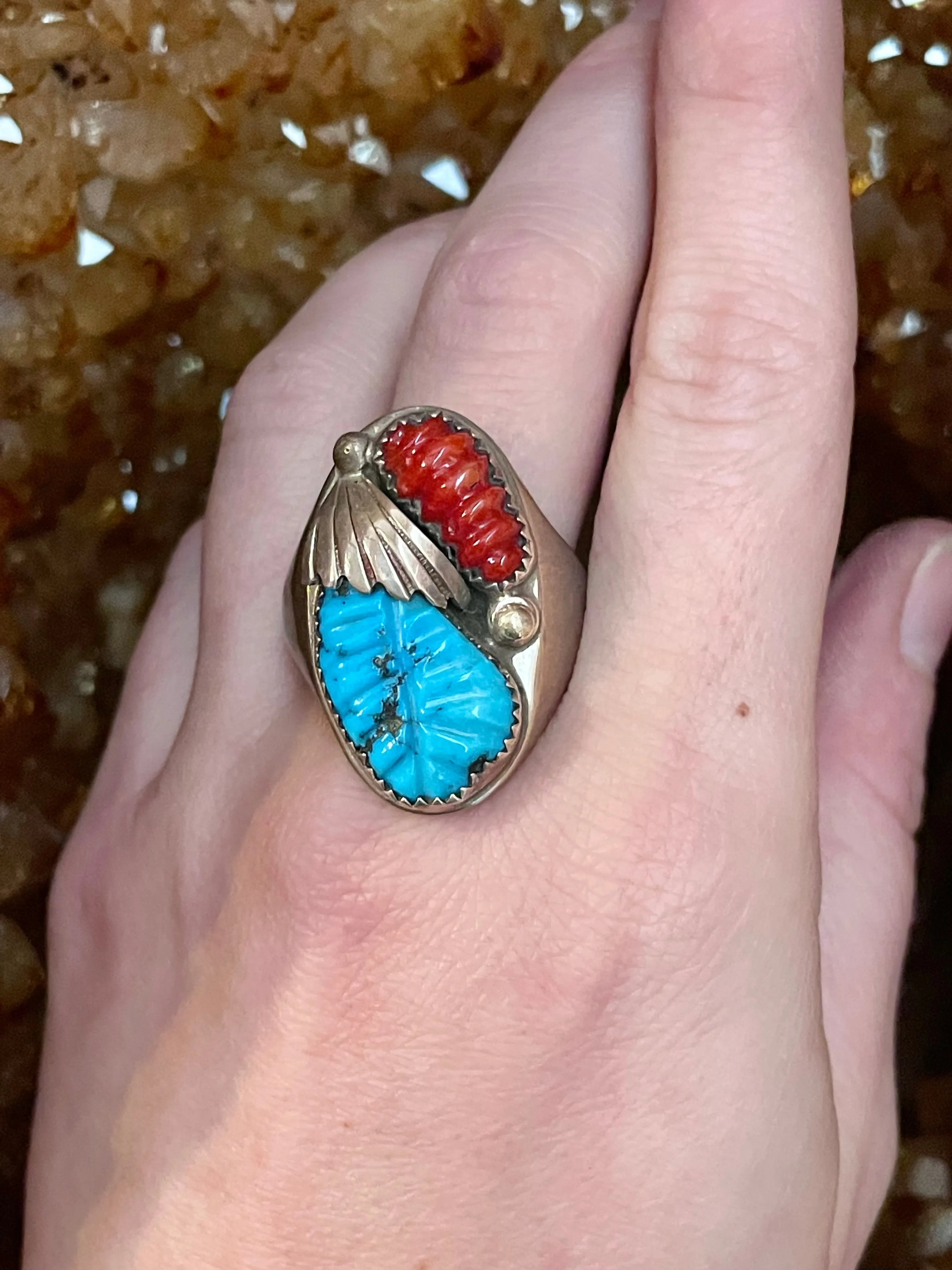 Antique Turquoise & Coral Ring