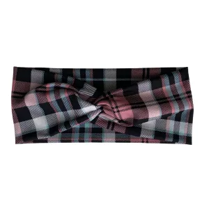 Aqua, Pink, and Black Plaid Ice Faux Knot Headband