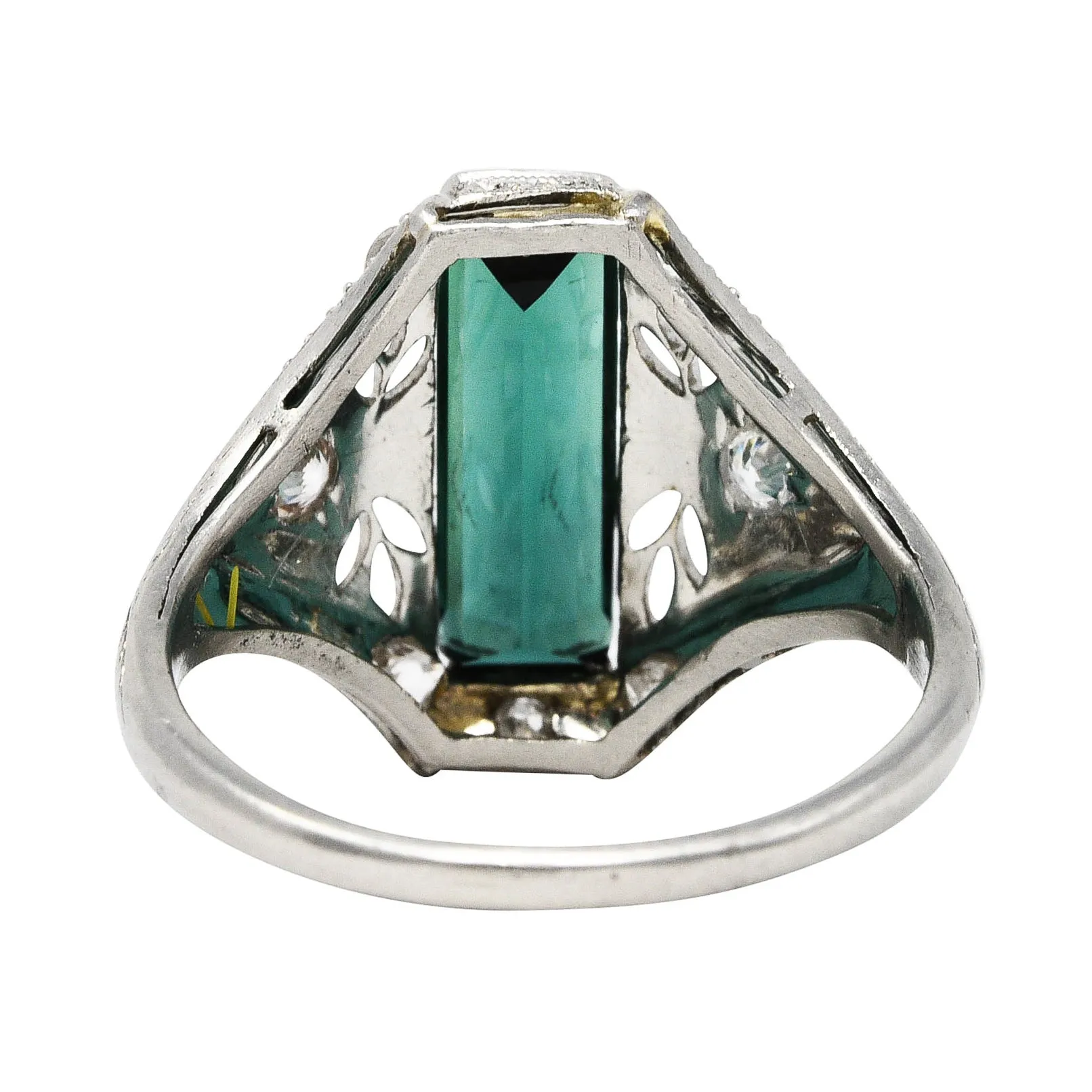 Art Deco Green Tourmaline Diamond Platinum Dinner Ring