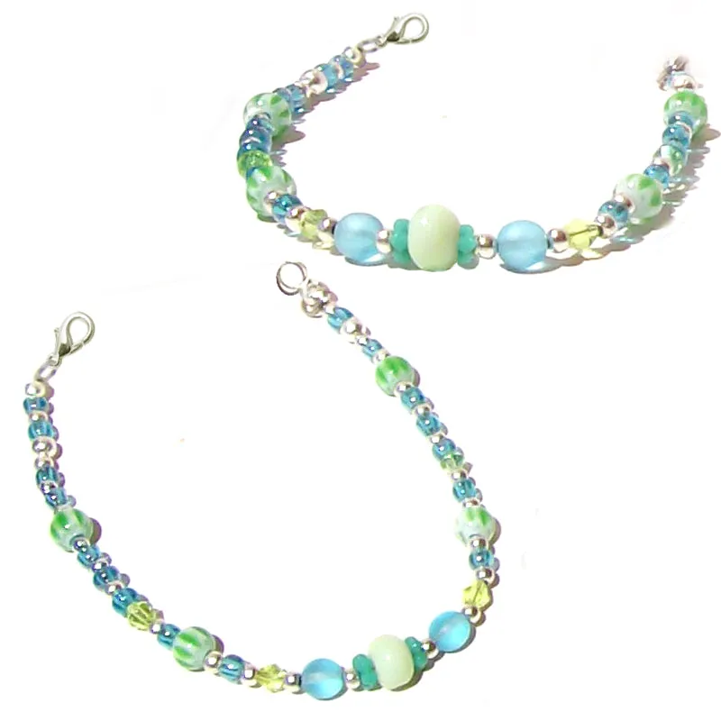 Artisan silver bracelet green blue bicone oval round rondelle spacer lobster clasp U PICK
