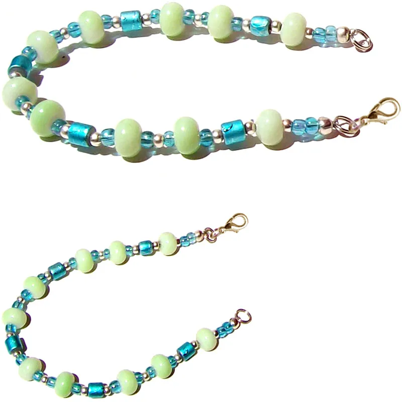 Artisan silver bracelet green blue bicone oval round rondelle spacer lobster clasp U PICK