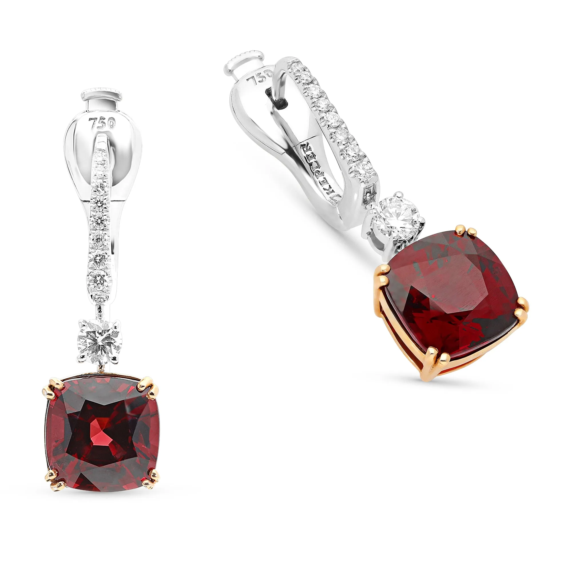 Asscher Cut Red Spinel Drop Earrings - 8.7 Carat