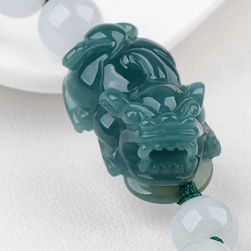Authentic and natural Ice Jade Pixiu Adjustable Bracelet for Men and Women