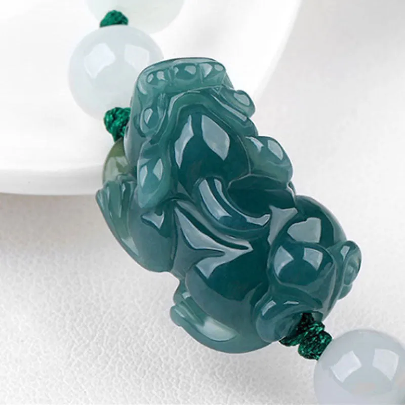 Authentic and natural Ice Jade Pixiu Adjustable Bracelet for Men and Women