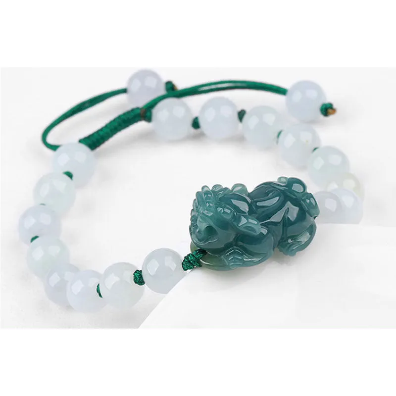 Authentic and natural Ice Jade Pixiu Adjustable Bracelet for Men and Women