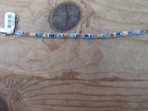 Authentic Handcrafted Navajo Sterling Silver Multi-Stone Inlay Link Bracelet