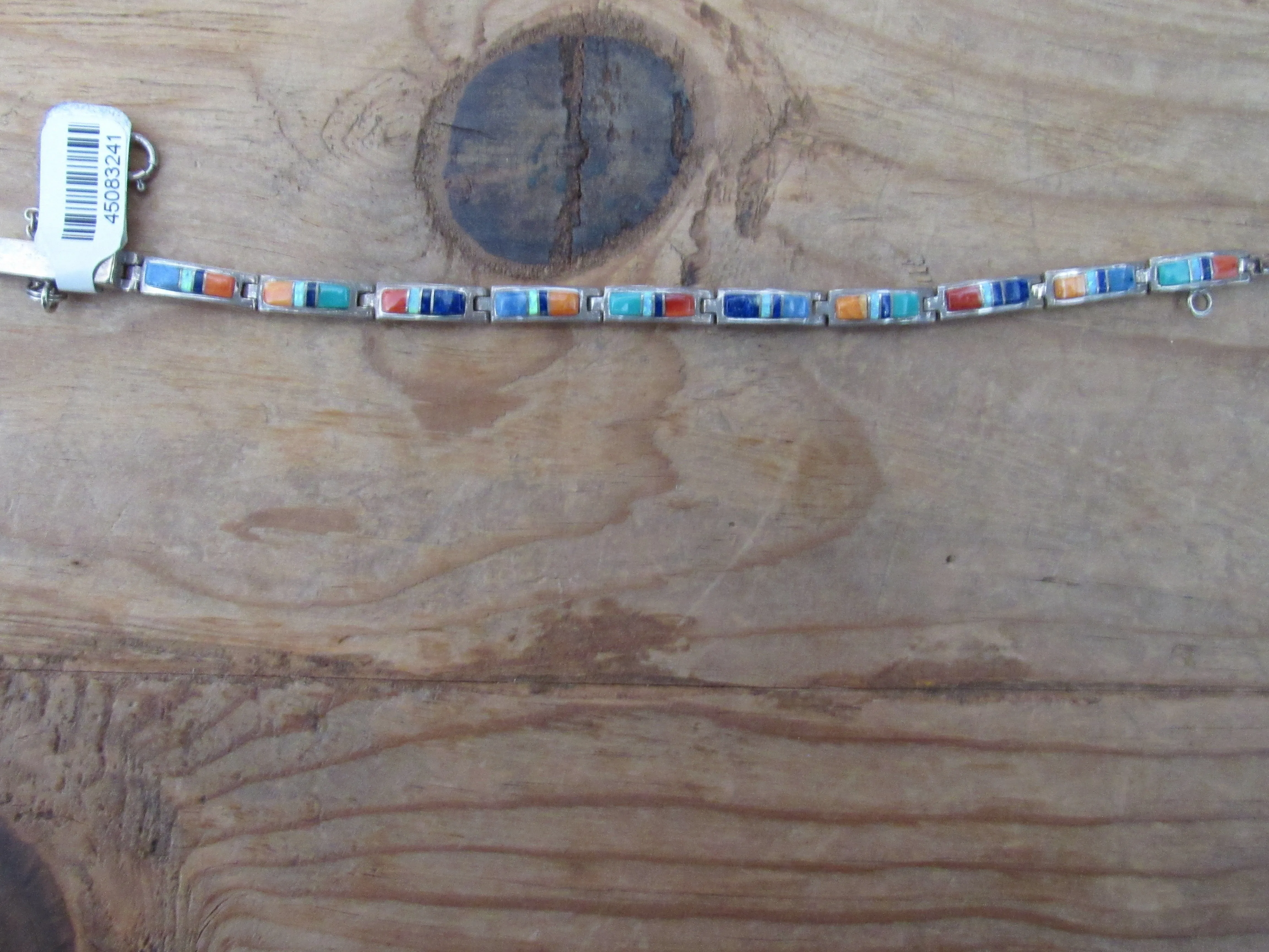Authentic Handcrafted Navajo Sterling Silver Multi-Stone Inlay Link Bracelet