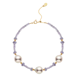Baroque Akoya Pearl 18K Gold Tanzanite Bracelet