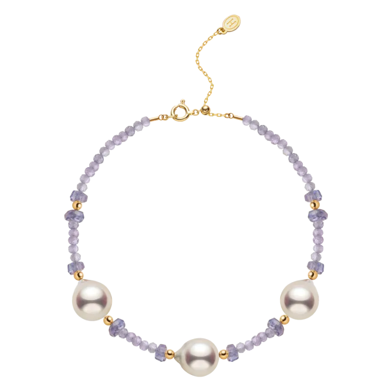 Baroque Akoya Pearl 18K Gold Tanzanite Bracelet