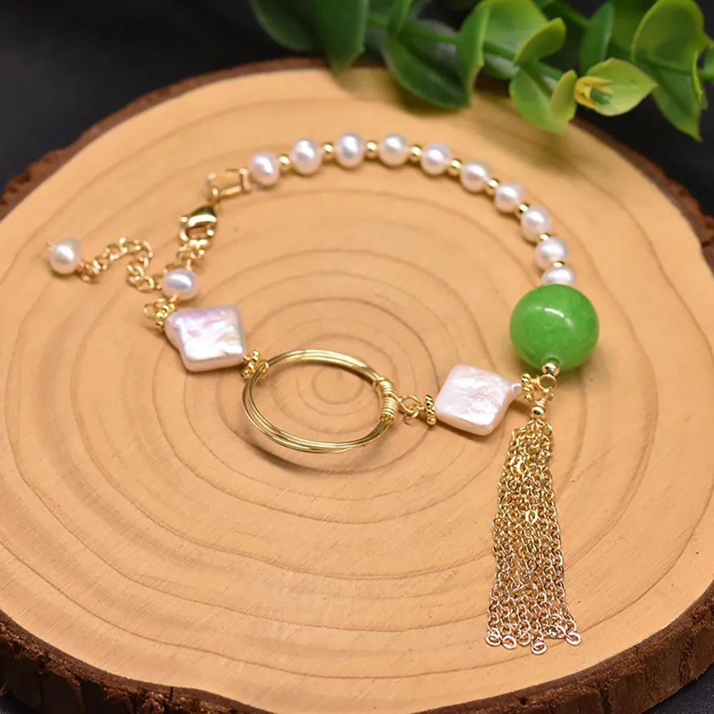 Baroque Natural Freshwater Pearl Beryl Bracelet Women Fashion Beautiful Jewelry