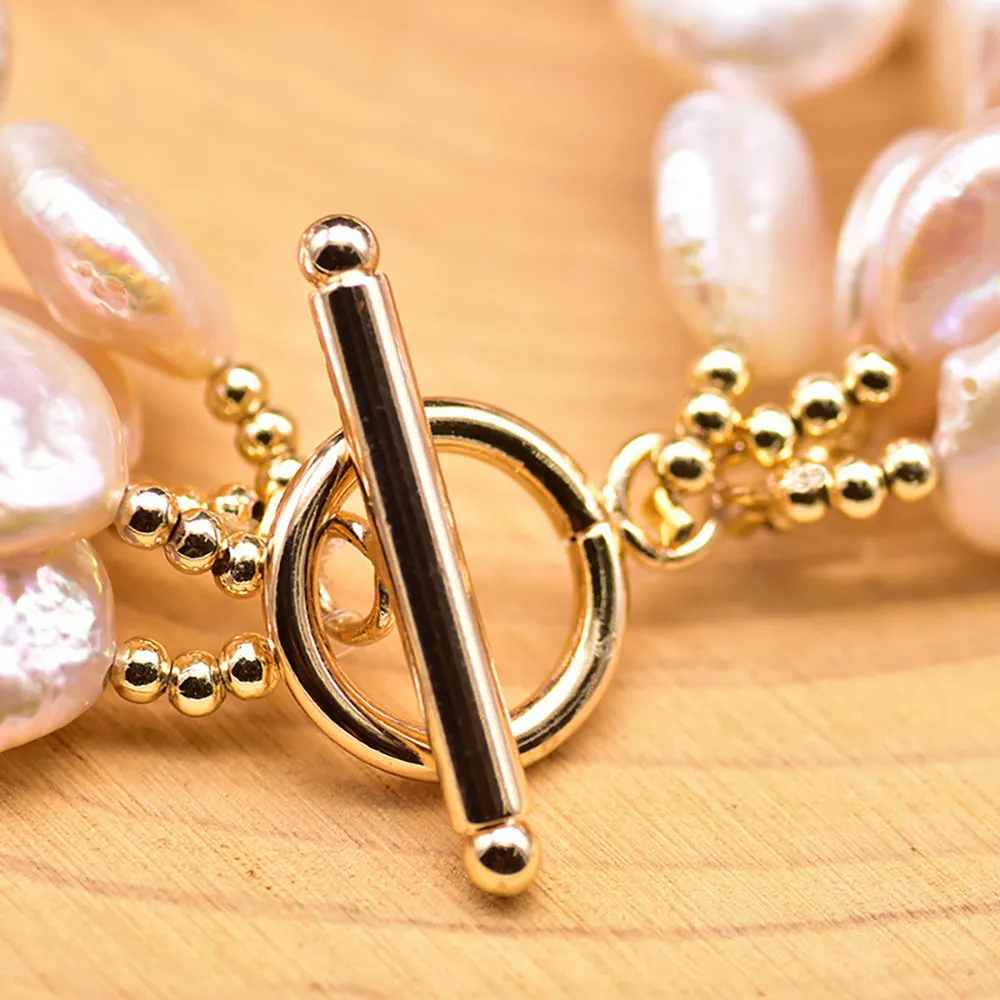 Baroque Natural Freshwater Pearl  Multi-Strand Bracelet Woman Luxury Jewelry