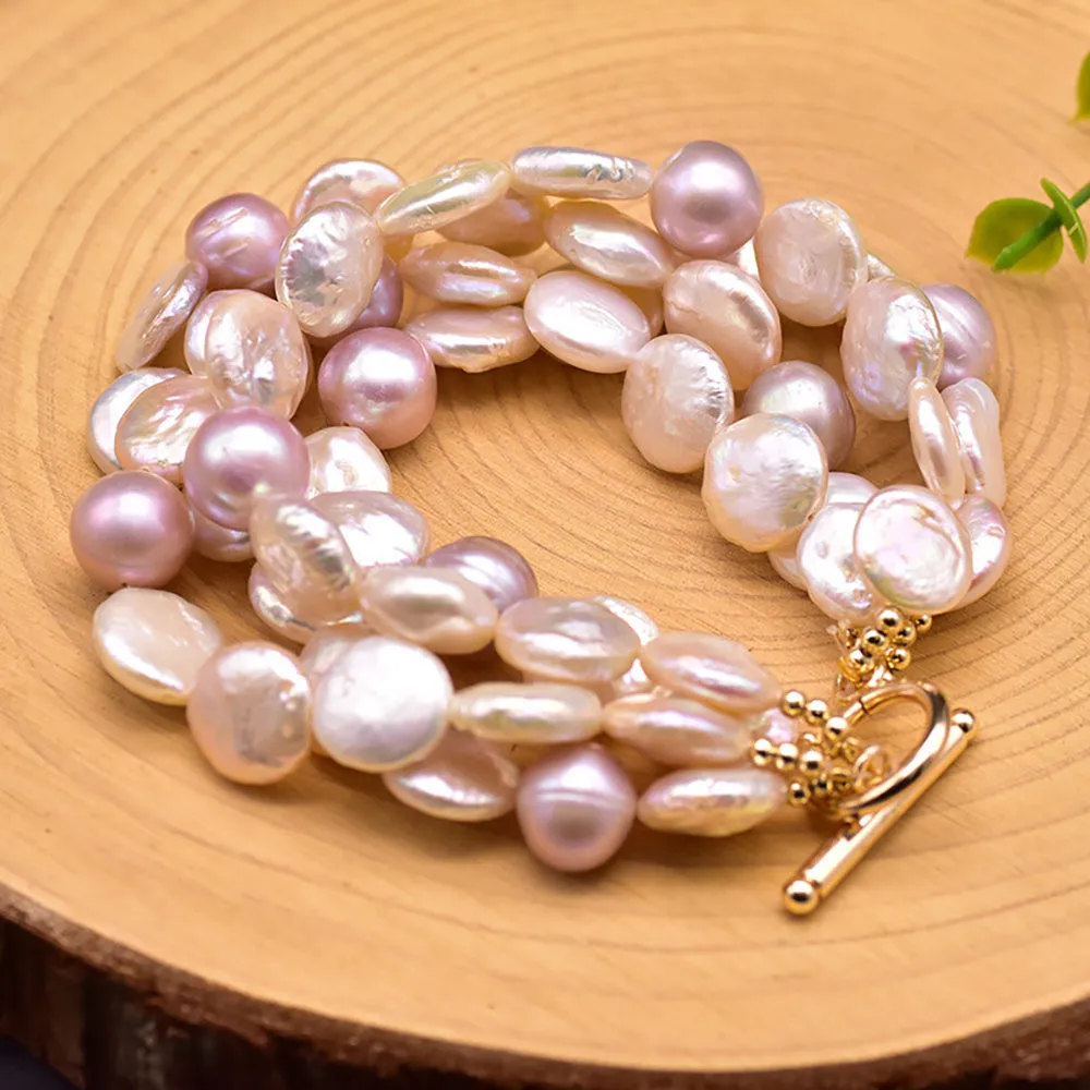 Baroque Natural Freshwater Pearl  Multi-Strand Bracelet Woman Luxury Jewelry