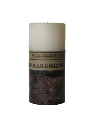 Belgian Chocolate & Sandalwood Pillar Candle, 4"x9 .5"