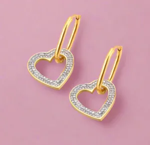 Big Zircon Heart Hoop Earrings