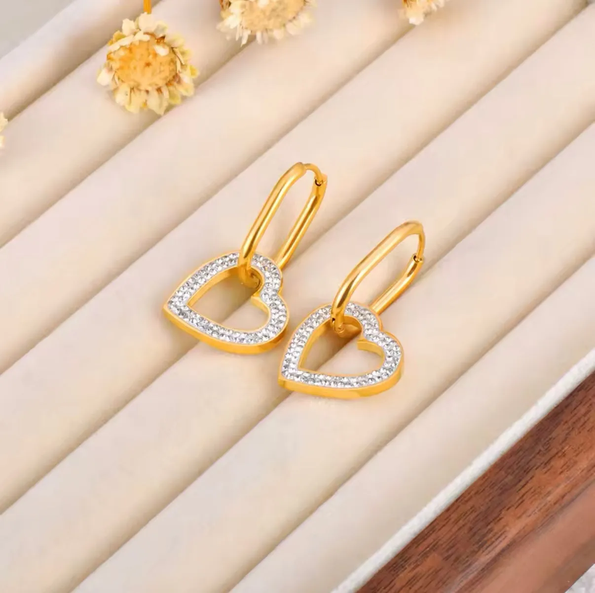 Big Zircon Heart Hoop Earrings