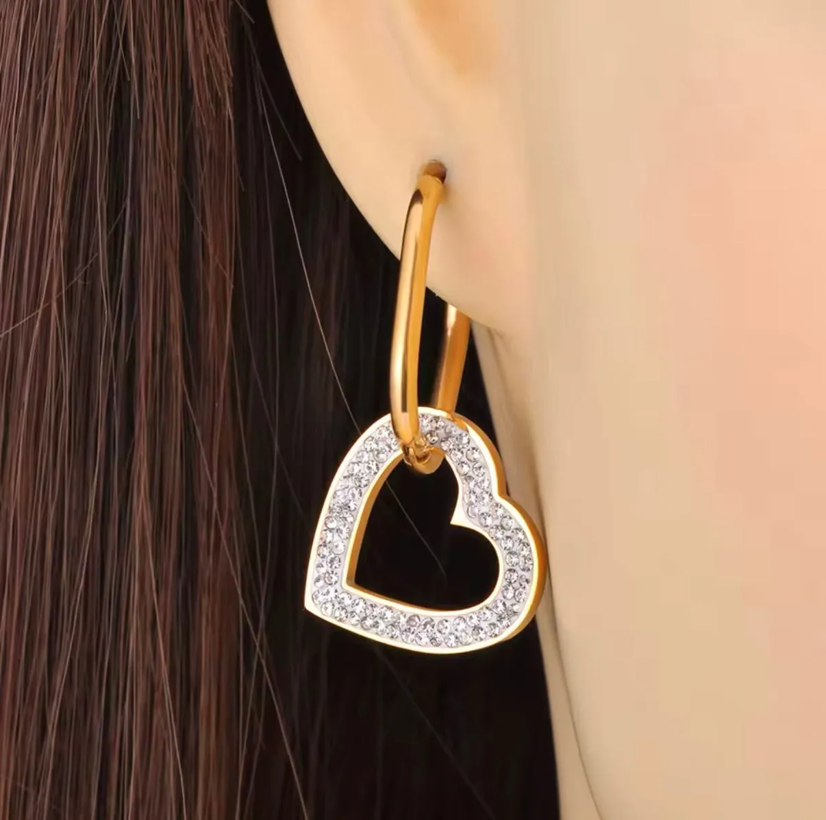 Big Zircon Heart Hoop Earrings